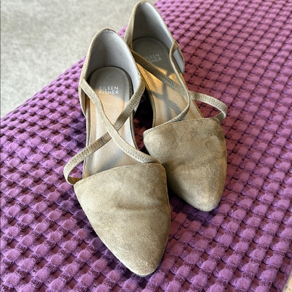 Eileen Fisher Gray Suede Crisscross Heels - Picture 2 of 10